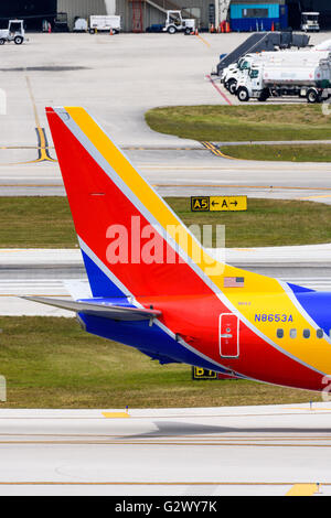 Heck des Southwest Airlines Boeing 737 Flugzeug am Flughafen Fort Lauderdale-Hollywood Stockfoto