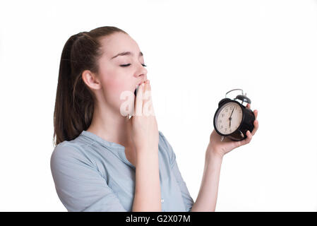 Müde verschlafene Frau Gähnen Stockfoto