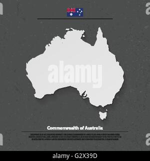 Commonwealth of Australia isoliert Karte und offizielle Flaggen-Icons. Australischen politischen Kontinent Vektor Illustration 3D-Karte. Aussi Stock Vektor