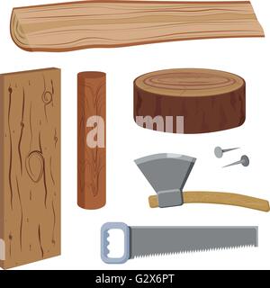 Set Holz und Werkzeuge Stock Vektor