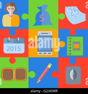 Flache Office-Puzzle-Elemente Stock Vektor