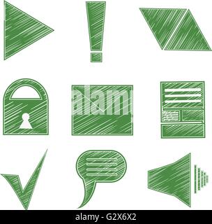 Set Icons, Symbole, Pfeile, Häkchen, Umschlag, Sperre, Klang, Infografiken Stock Vektor
