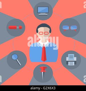 Symbol-Lupe, Flash-Laufwerk, Gläser Stock Vektor