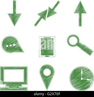 Set Icons, Symbole, Pfeile, Tablet, Lupe, beobachten, überwachen, markieren, kommentieren Stock Vektor