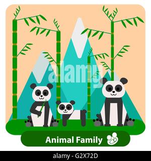 Familie Panda auf dem Hintergrund der Bambus und die Berge. Stock Vektor