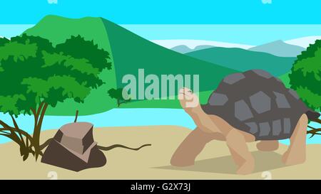 Schildkröte nahe dem Fluss, nahtlose, Tier und Natur Stock Vektor