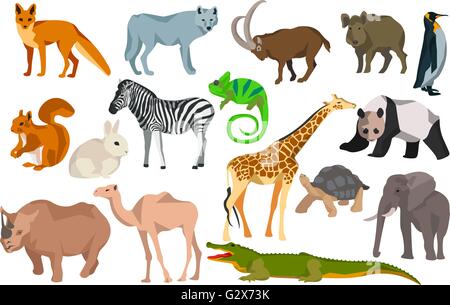 Großes set verschiedene Tiere Ziege, Wildschwein, Panda, Kaninchen, zebra Stock Vektor