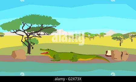 Krokodil in der Nähe von Fluss, nahtlose, Tier, Natur Stock Vektor