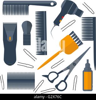 Isolierte Werkzeuge für Friseur Haar, Kämme, Scheren, Stifte Set Stock Vektor