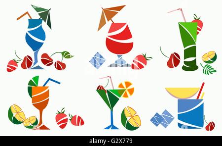 Gläser Cocktail Obst, Erdbeere, Kirsche, Limone Stock Vektor