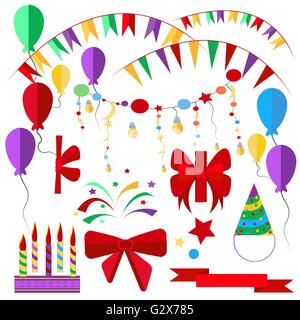 Satz von Ferien-Artikel, Kerzen, Bänder, Kugeln Stock Vektor