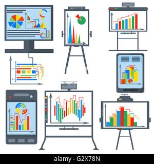 Legen Sie Diagramme, Gadgets, Computer, Telefon Stock Vektor