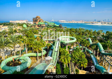 Aquaventure Wasserpark in Atlantis. Die Palme ist der beste Wasserpark in Dubai, vollgepackt mit Fahrten der Welt erste, Rekord brechen. Stockfoto