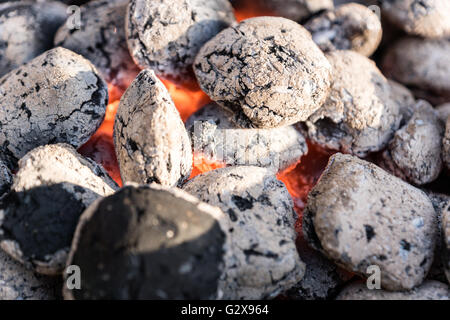 Brennende Kohlen in einem Barbecue-Grill - ausgewählte Fokus engen Schärfentiefe Stockfoto