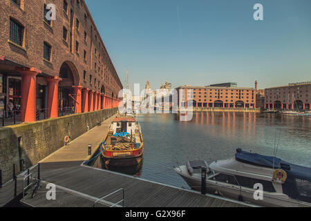 Liver Building gesehen durch Lücke im Albert Dock Stockfoto