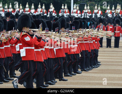 Mitglieder der Sparte Haushalt während der Oberst Review, die Generalprobe der Trooping the Colour, die Königin jährlichen Geburtstag Parade, im Zentrum von London Horse Guards Parade. Stockfoto