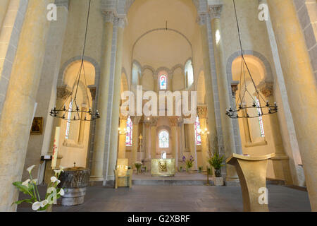 Notre-Dame-du-Mont-Cornadore de Saint-Nectaire, romanische Kirche von Saint Nectaire, Saint-Nectaire, Département Puy-de-Dôme Stockfoto