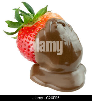 Erdbeeren in Schokolade auf dem weißen Hintergrund isoliert. Stockfoto