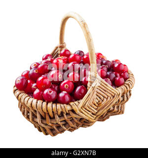 Frische rote Cranberries in Weidenkorb isoliert auf weiss Stockfoto