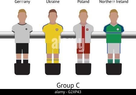 Tisch-Fußball-Spiel. Kicker Fussball Spieler gesetzt. Deutschland, Ukraine, Polen, Nordirland Stock Vektor