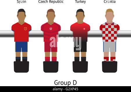 Tisch-Fußball-Spiel. Kicker Fussball Spieler gesetzt. Spanien, Tschechische Republik, Türkei, Kroatien Stock Vektor