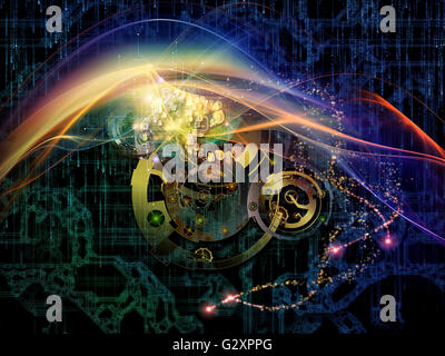 Hinter Reality-Serie. Design bestehend aus Getriebe, fraktale Formen, Lichter und Zahlen als eine Metapher auf das Thema der Wirklichkeit, phil Stockfoto