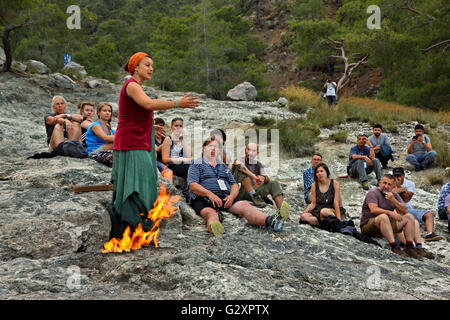 An die ewigen Flammen von Chimaera (Yanartas), Lykien, Provinz Antalya, Türkei. Stockfoto