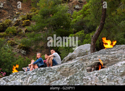 An die ewigen Flammen von Chimaera (Yanartas), Lykien, Provinz Antalya, Türkei. Stockfoto