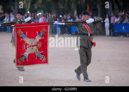 Badajoz, Spanien - 25. Mai 2016: spanische Truppen während der Tag der Streitkräfte. XI Extremadura Brigade Insignia Stockfoto