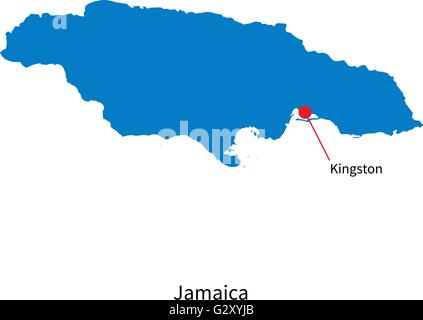 Detaillierten Vektorkarte von Jamaika und Hauptstadt Kingston Stock Vektor