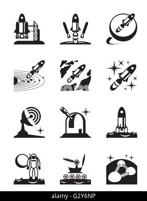 Luft-und Raumfahrt-Mission Set von Icons - Vektor-illustration Stock Vektor