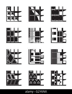 Verschiedene Arten von Fassaden von Gebäuden - Vektor-illustration Stock Vektor