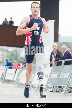 Aviles, Spanien. 4. Juni 2016. Sportler während der Paradhuatlon Kategorie 2016 Aviles ITU Duathlon World Championships am Center Niemeyer am 4. Juni 2016 in Aviles, Spanien. Bildnachweis: David Gato/Alamy Live-Nachrichten Stockfoto