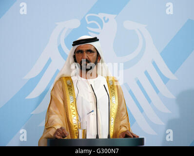 Scheich Mohammed bin Rashid al Maktoun - Treffen der dt. Bundeskanzlerin Mit Dem Praesidenten Und MP der Vereinigten Arabischen E Stockfoto