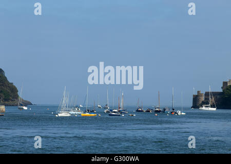 Blick auf das Meer entlang dem Fluss Dart von Dartmouth Stockfoto