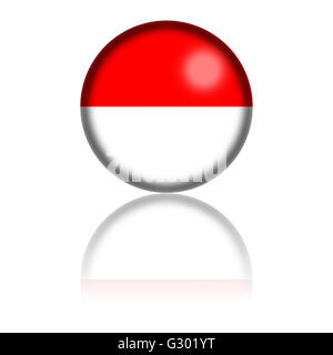 3D Kugel oder Abzeichen der Indonesien-Flagge mit Reflexion am Boden. Stockfoto