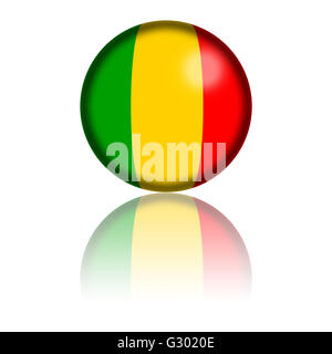 3D Kugel oder Abzeichen von Mali Flagge mit Reflexion am Boden. Stockfoto