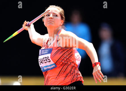 Großbritanniens Goldie Sayers konkurriert in der Womens Speer während der IAAF Diamond League-Veranstaltung im Alexander Stadium, Birmingham. Stockfoto