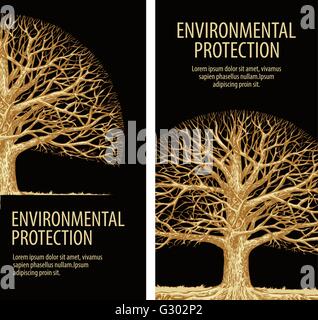 Baum, Eiche mit gedrehten Zweigen. Schutz der Umwelt. Natur. Flora Stock Vektor