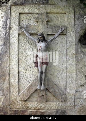 Detail des Jesus Christus - Relief Carven in Sandstein Stockfoto