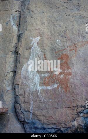 Höhlenmalereien Sie am Nourlangie Rock (Burrunggui), Kakadu-Nationalpark, Northern Territory, Australien Stockfoto