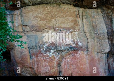 Höhlenmalereien einer Röntgen-Figur am Nourlangie Rock (Burrunggui), Kakadu-Nationalpark, Northern Territory, Australien Stockfoto