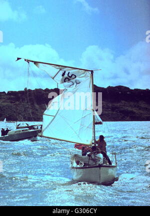 AJAXNETPHOTO. SOLENT, ENGLAND - MASTKRÄNE - KLEINE CRUISER YACHT IN TOUBLE AUF EINE ABGEHACKTE SOLENT NACH SEINEN MAST IN BÖIGEN BEDINGUNGEN BRICHT.  FOTO: JONATHAN EASTLAND/AJAX REF: 301031 Stockfoto