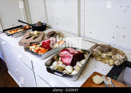 Zubereitet in einem Schiff Galeere. Stockfoto