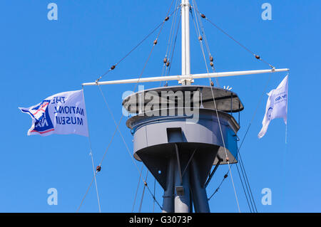 Krähennest (vorwärts Waffen Beobachtungsposten) auf HMS Caroline, das letzte erhaltene Schiff aus der Schlacht von Jütland, Belfast Stockfoto