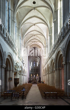 Hauptschiff der Notre-Dame Kathedrale, Bayeux, Normandie, Frankreich, Europa Stockfoto