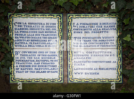 Garten der Villa San Michele in Anacapri auf der Insel Capri. Es wurde von schwedischen Schriftsteller Axel Munthe, dessen Buch ist die Geschichte von San Michele gebaut Stockfoto