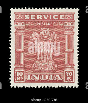 Briefmarke aus Indien, Hauptstadt von Asoka Säule darstellen. Stockfoto