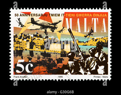 Briefmarken aus Malta, die Darstellung der 50' th Jahrestag des Endes des 2. Weltkrieges. Stockfoto