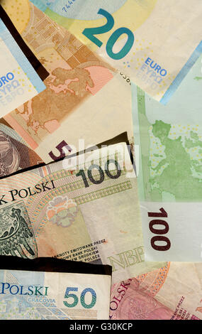Europäische und polnische Notizen Stockfoto